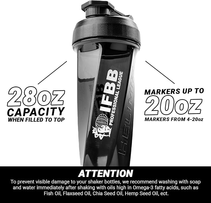 HELIMIX 2.0 IFBB Officially Licensed Vortex Blender Shaker Bottle Holds upto 28oz | No Blending Ball or Whisk | USA Made | Portable Pre Workout Whey Protein Drink Shaker Cup | Mixes Smoothies Shakes