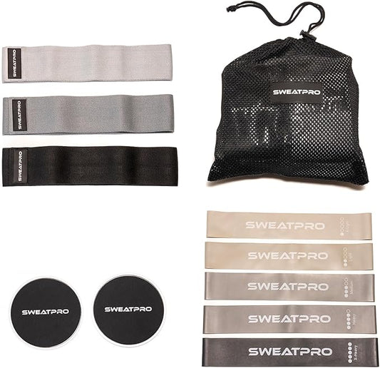 Exercise & Toning Kit. Resistance Bands, Booty Bands, Core Sliders Set for Men and Women, for Home Fitness, Gym, Yoga, Squat, Glute, Legs, Butt and core Building. Portable and Convenient.