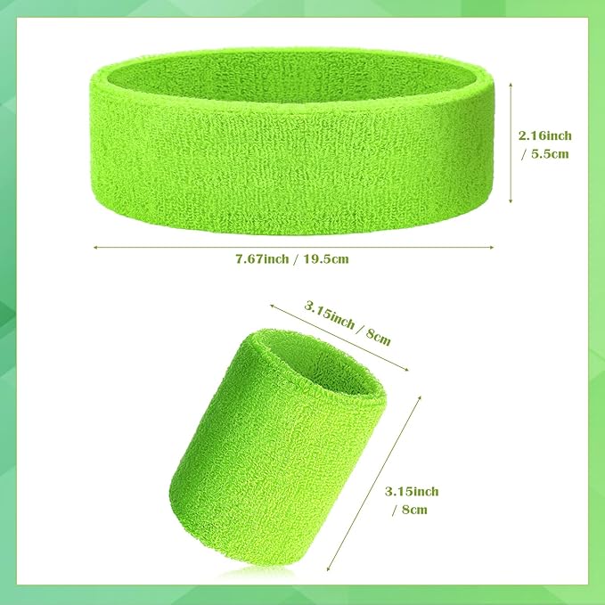 24 Pieces 80s Neon Sweatbands Set, Include 8 Sports Headbands and 16 Sweat Wristbands Elastic Athletic Tennis Sweat Bands Bulk for Man Woman