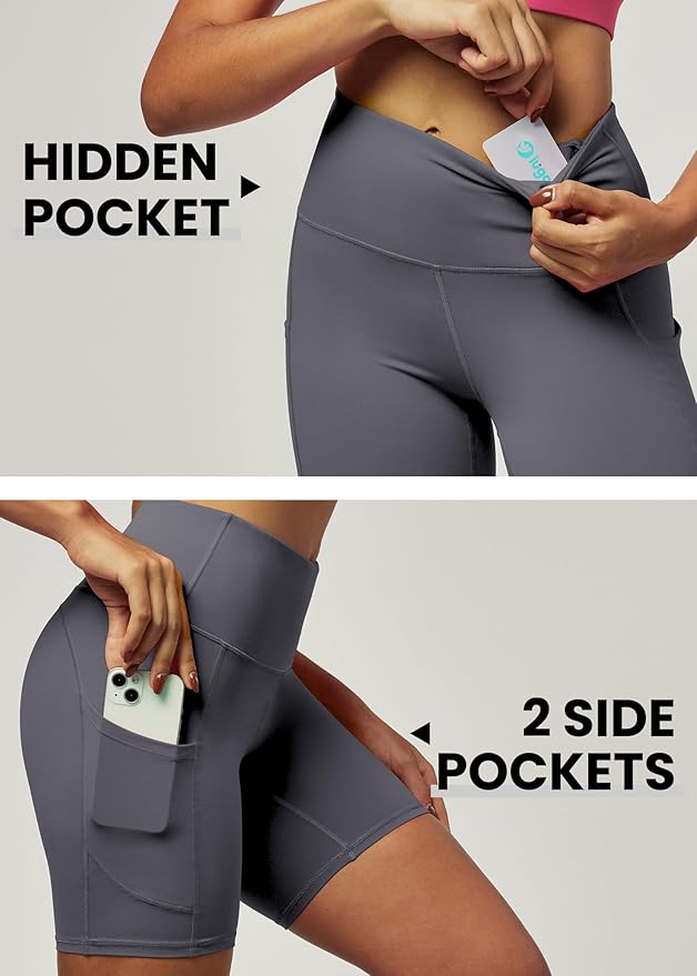 IUGA Biker Shorts Women 6" Tummy Control Workout Shorts Women with Pockets High Waisted Yoga Running Gym Spandex Compression