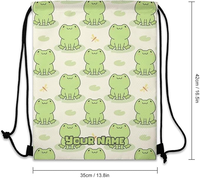 Custom Frog Drawstring Backpack - Cute Cinch Sack, String Backpacks with Pocket for Kids Women Men Boys Girls for Gym Outdoor Sports Travel Athletic Drawstring Bag - Lightweight/Foldable