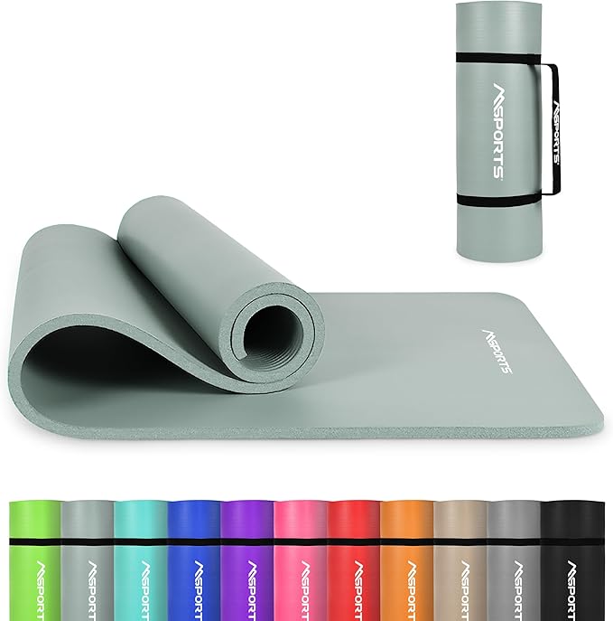 Yoga Mat Premium Non Slip Thick – Extra Comfortable Exercise Mat for Home Workouts, Pilates, Stretching & Gym – Cushioned NBR Foam, Gym Mat with Strap, for Women & Men