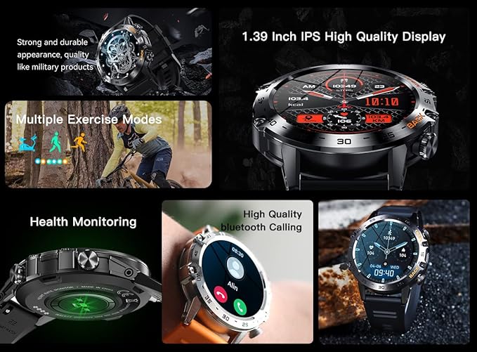 Smart Watch for Men Fitness Tracker(Answer/Dial Call) Bluetooth Call 1.39''HD Military Smartwatch Fitness Watch for Android iOS Outdoor Waterproof Tactical Watches with Heart Rate SPo2 Monitor