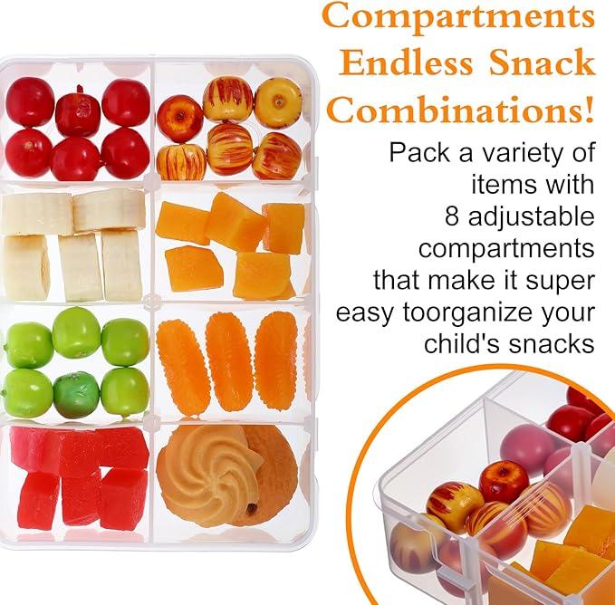 4 Pcs Snack Box Container, 8 Compartments Snack Containers Reusable Meal Prep Lunch Containers.