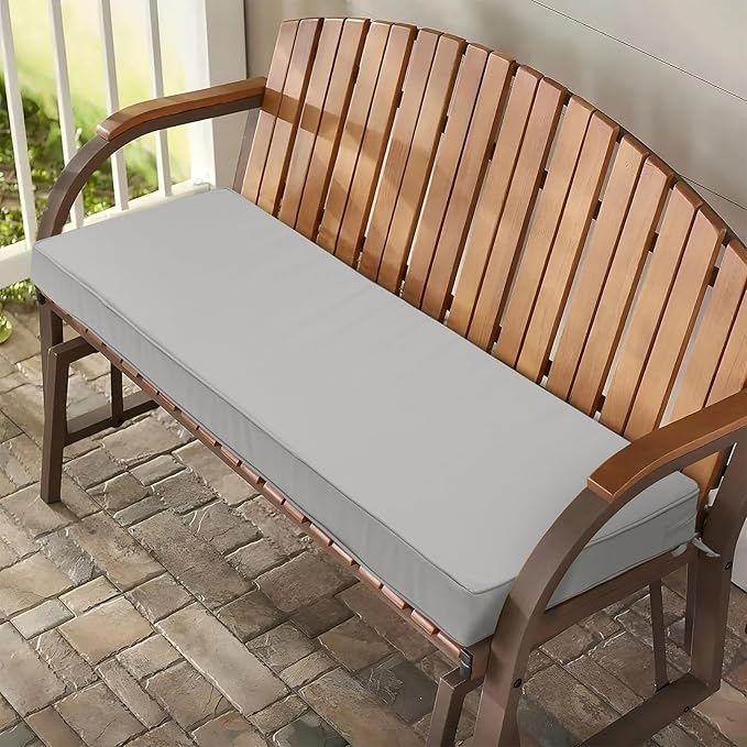 Outdoor Bench Cushion 48 x 18 x 3 Inch, Waterproof Patio Furniture Cushions with Ties, Non-Slip Rectangle Bench Seat Cushion Foam Pad for Garden Sofa Settee Couch Swing, Light Gray