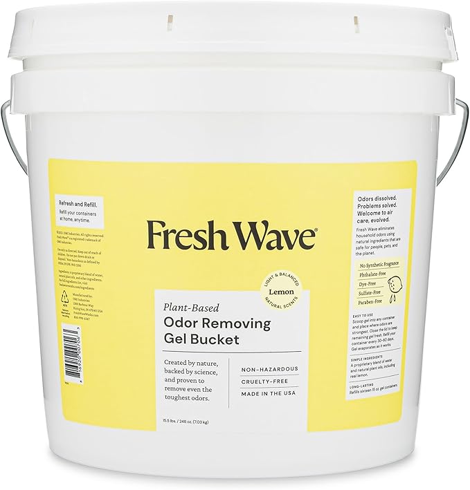 Fresh Wave Odor Removing Gel Bucket, 15.5 lb. (248 oz.) | Lemon Scent Refill | Odor Absorbers for Home | Safer Odor Relief | Natural Plant-Based Odor Eliminator | For Cooking, Trash & Pets