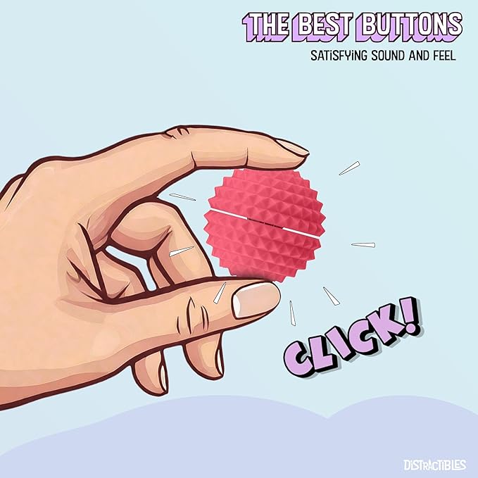 Round Spiked Sensory Fidget Clicker, Tactile Stimming Device with Mechanical Clicky Switches, Lanyard Attachment, Ideal for Pain Stim, ADHD, Autism & Stress Relief (Pink, Medium)