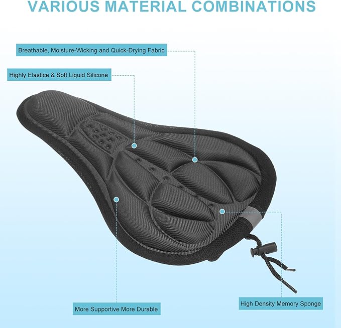 HARFINGTON Bike Seat Cover Bicycle Saddle Cushion with Drawstring Large Comfortable Gel Padded Oversized Paddle for Men Women