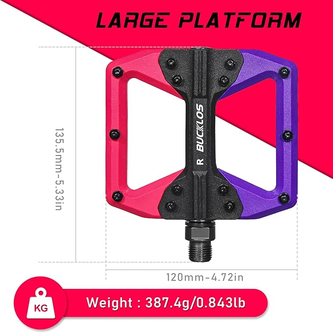 BUCKLOS MTB Flat Pedals Mountain Bike Pedals, 3 Bearings CNC Adult Road Bike Pedals, Bicycle Platform Aluminum Alloy Non-Slip Pedal for Gravel Bike/BMX 9/16"(Black)