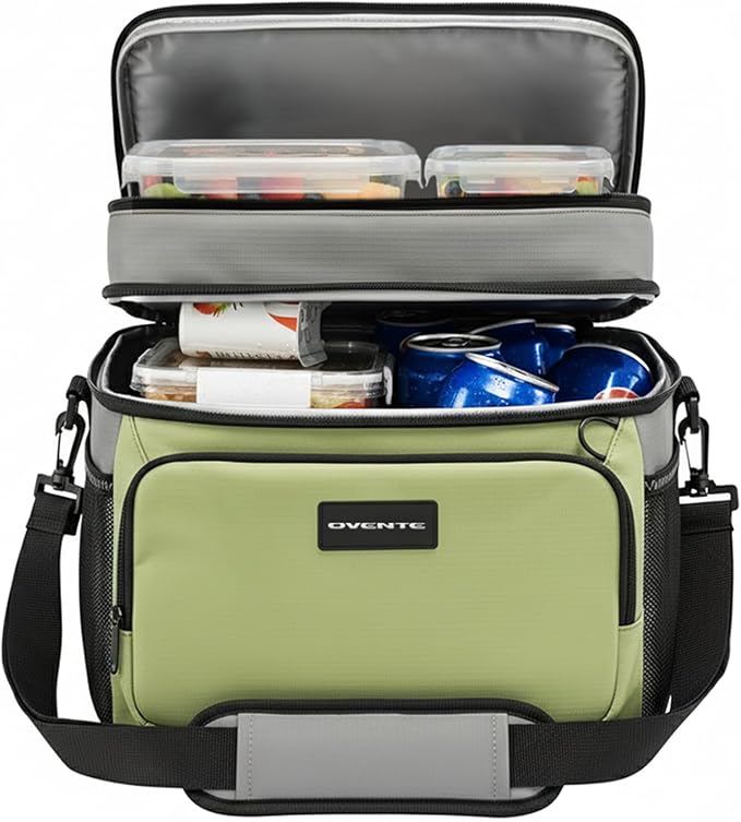 OVENTE Insulated Cooler Bag, Soft Lunch Bag for Men/Women with Leakproof Double Deck Compartment