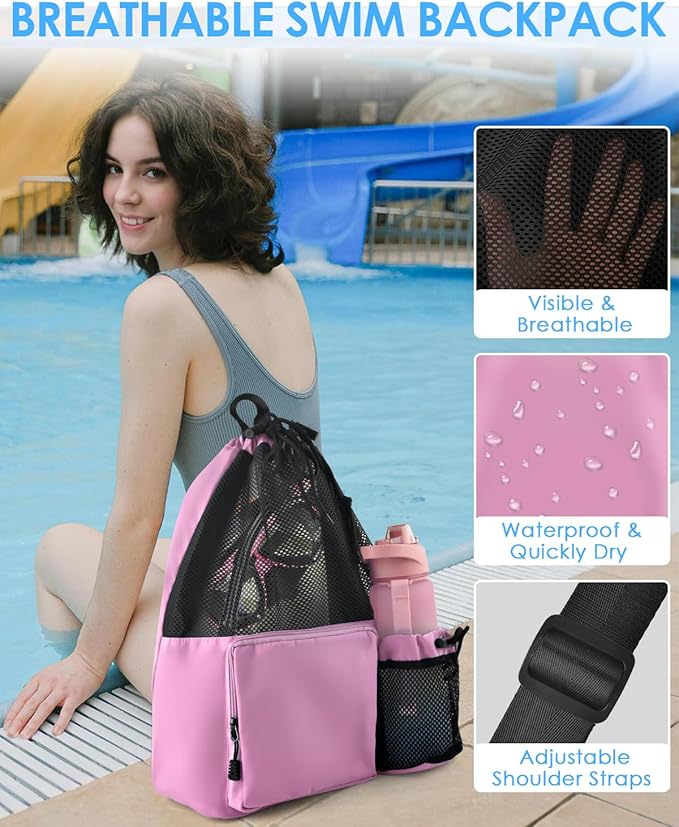 BROTOU Swim Bag Beach Backpack with Wet Pocket Mesh Drawstring Bags for Swimming, Gym