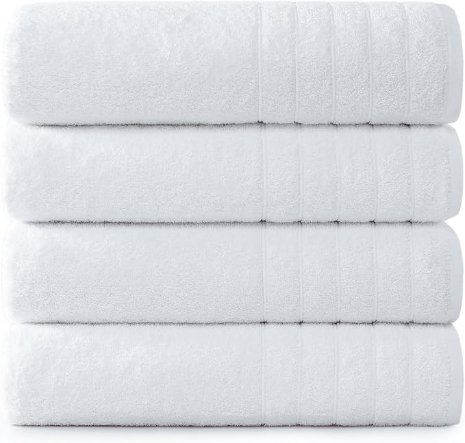 Casa Platino Luxury Bath Towels - 4 Pack White 100% Cotton Absorbent Bath Sheets (36"x72"), Quick Dry