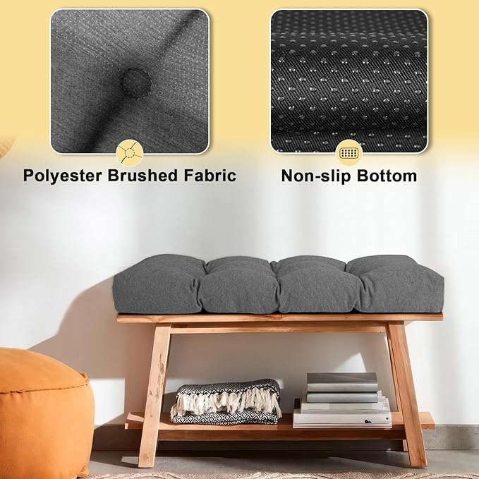 Bench Cushion 36 Inch - Polyester Brushed, High-Density Foam, Non-Slip Bottom, Soft Durable Indoor Tufted Long Seat Cushion for Window Garden Furniture (Dark Gray, 36x14x4 Inch)