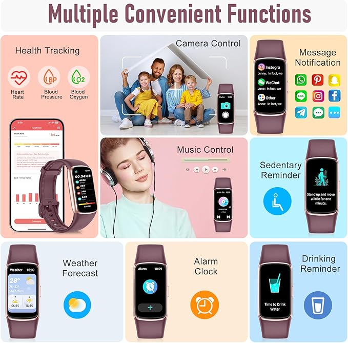 Fitness Tracker with 24/7 Heart Rate, Blood Pressure Blood Oxygen Sleep Monitor, 123 Sports Modes Calories Smart Watch,IP68 Waterproof Step Counter Activity Trackers Pedometer for Women Men (Bordeaux)