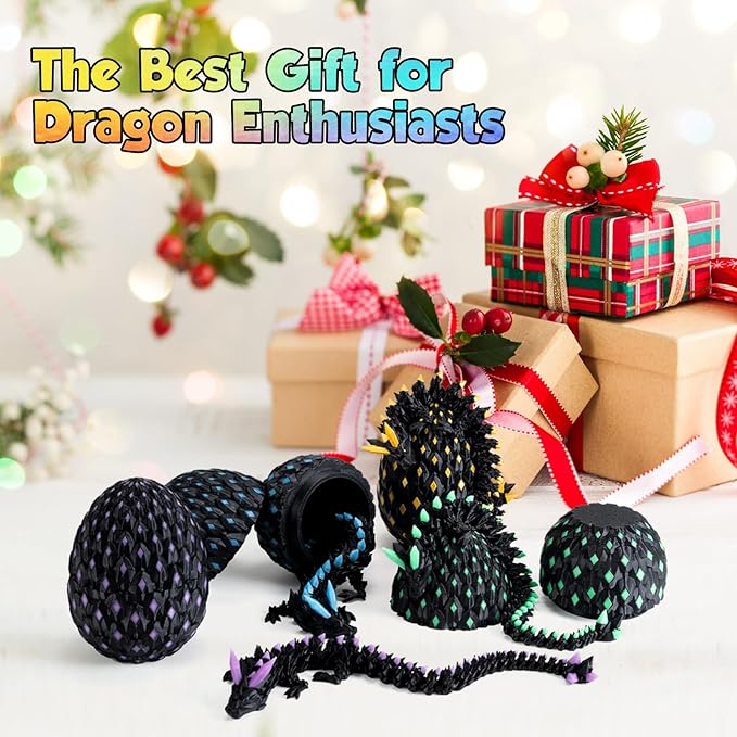 11.81" 3D Printed Glow in The Dark Dragon with Egg & USB UV Flashlight, Crystal Articulated Dragon Fidget Toy for Kids, Dragon Egg Gift for Boys Girls Ages 4+, Birthday Halloween