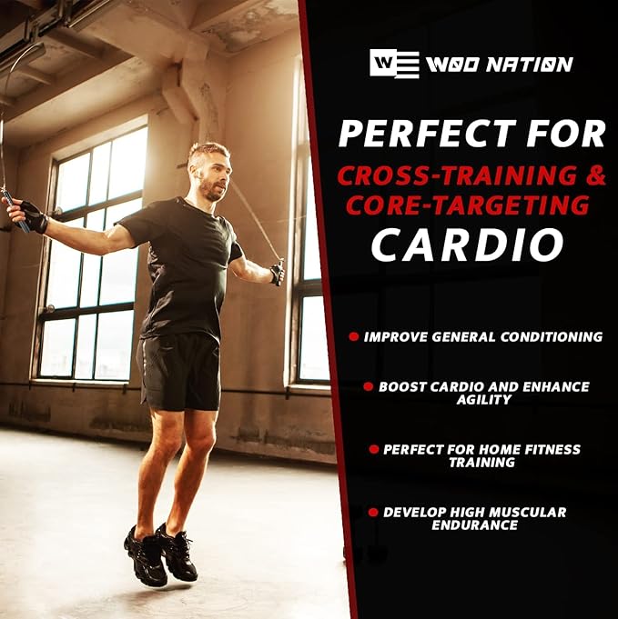 WOD Nation Adjustable Jump Rope - Blue, 10 ft Adjustable Length - High-Speed Cable Skipping Rope with Smooth 360° Rotation - Aluminum Grip Handles for Boxing & HIIT Fitness