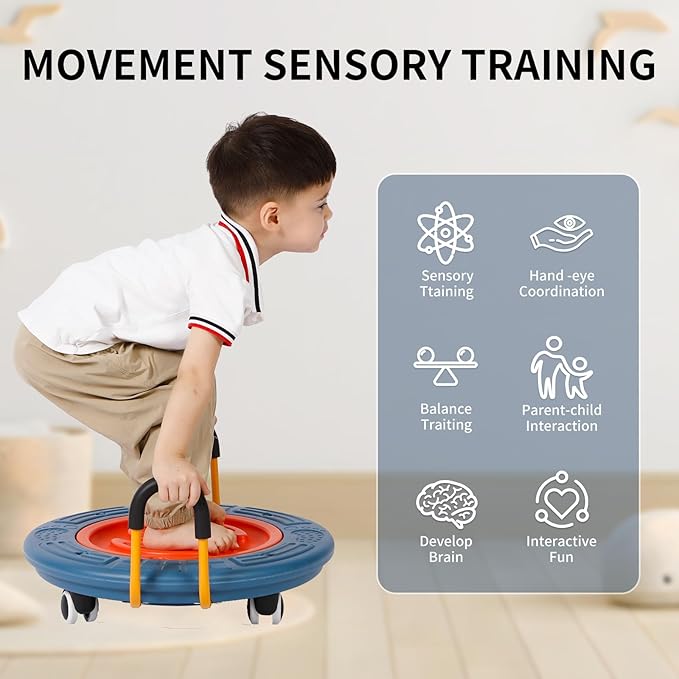 3-In-1 Balance Scooter Board for Kids，Plastic Wobble Balance Board Rocker Maze with Handles, 5 Balls, Toddler Wobble Disk for Sensory Training, Physical Therapy