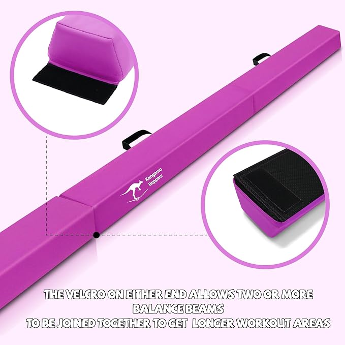 Kangaroo Hoppers 8FT Kids Balance Gymnastics Beam for Kids, Folding Extra Firm Foam Floor Beam for Beginners, Home Training Equipment with Anti-Slip Base, Carrying Bag