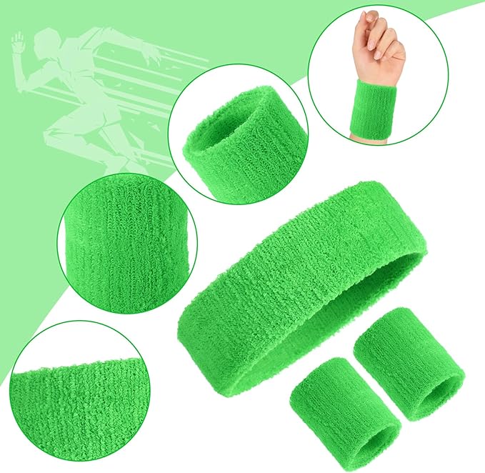 Civaner 12 Pcs 80s 90s Sweatbands Neon Headbands Wristbands for Men Women Party Sports Cotton Headbands Terry Cloth Athletic Sweat Bands for Tennis Football Gym Workingout Accessories