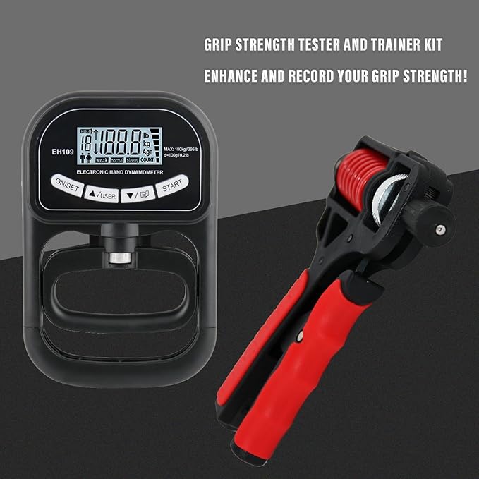 Captain Grip Strength Tester and Trainer Set – Electronic Hand Dynamometer (400lbs/180kg) & Adjustable Resistance Grip，Electronic Counting Grip