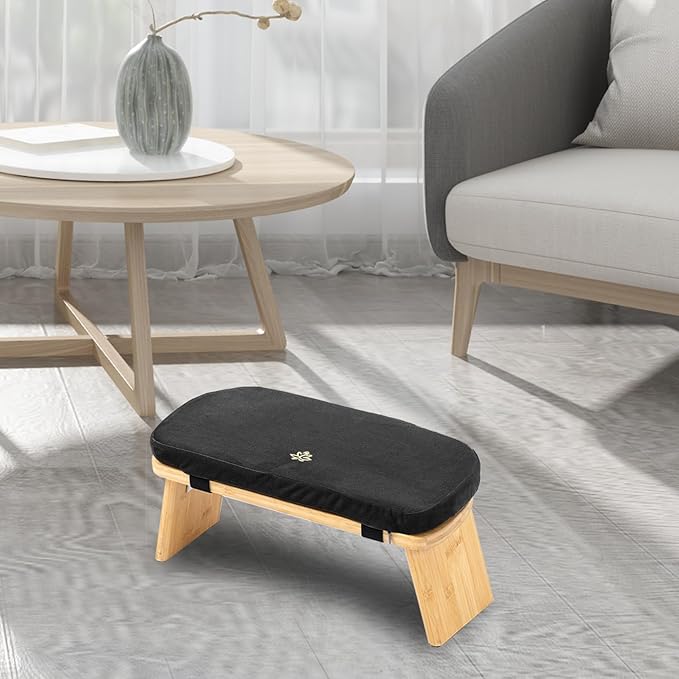 Meditation Bench, Bamboo Meditation Stool, Folding Kneeling Meditation Bench, Seiza Prayer Bench, Prayer Bench with Meditation Cushion, Kneeling Stool (Black & Bag)