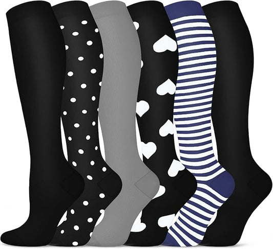 Graduated Compression Socks for Women&Men 20-30mmhg Knee High Socks Travel Hiking Running Stocking