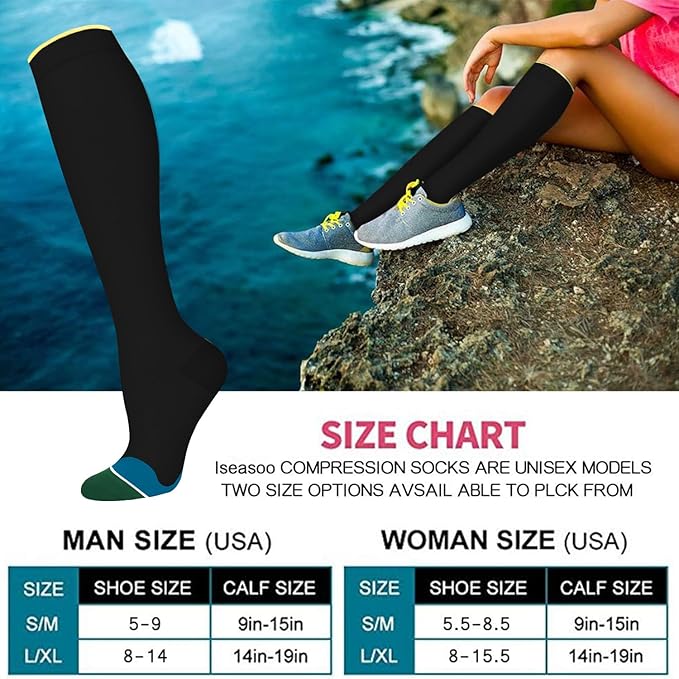 Iseasoo Copper Compression Socks (15-20 mmHg) for Men & Women - Running, Hiking, Cycling, Travel - Improves Circulation