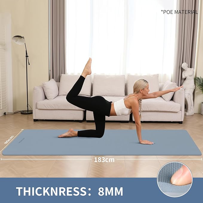 Extra Wide & Thick 8mm Yoga Mat, 72"x31.5" Large Non Slip Exercise Mat, Premium POE Material for Superior Cushioning & Stability, with Strap for Home Gym, Pilates