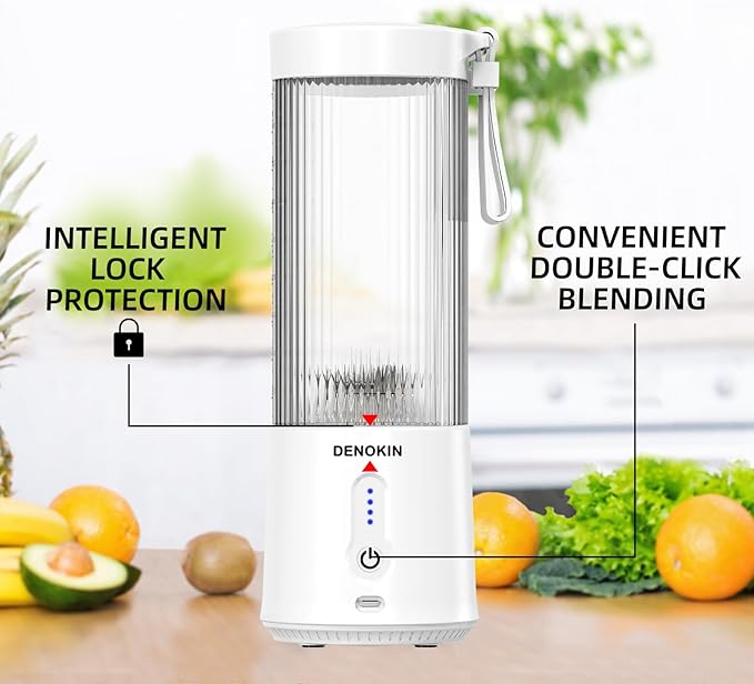 DENOKIN Portable Blender 16oz Vessel, Cordless Personal Size Small Blender for Shakes and Smoothies with 6 Blade for Kitchen, Home, Travel