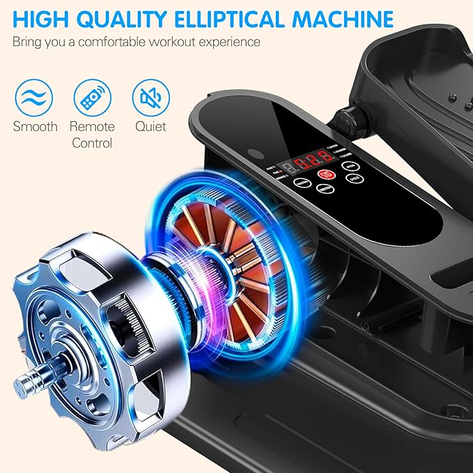 Under Desk Elliptical Machine, Mini Ellipse Leg Exerciser Electric Seated Pedal Fully Assembled Quiet Compact for Seniors Portable Stepper with Remote Control for Home