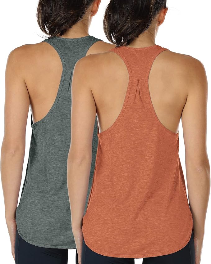 icyzone Women's Racerback Workout Athletic Running Tank Tops Loose Fit (Pack of 2)