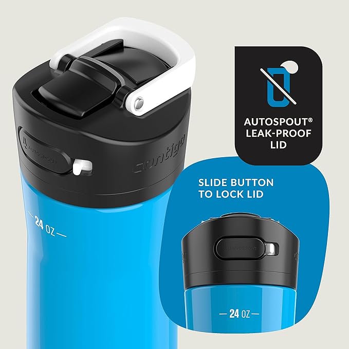 Contigo Ashland 2.0 Leak-Proof Water Bottle with Lid Lock and Angled Straw, Dishwasher Safe, Interchangeable Lid, 24oz, Blue Poppy