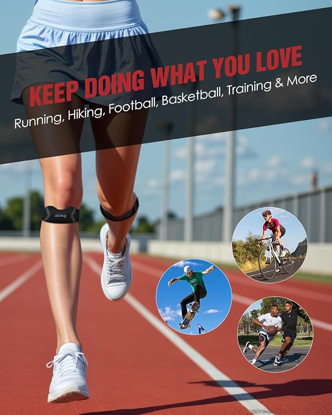 Patellar Tendon Support Strap with Silicone Pad (2 Pack) Adjustable Patella Knee Brace for Men, Women & Youth, Knee Protector Band & Relief Strap for Running, Sports & Daily Activities