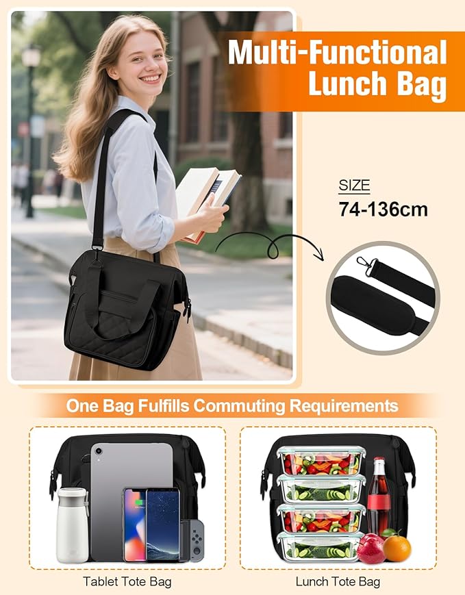 Lunch Box for Women & Men, 20L Large Insulated Lunch Bag with Wide Opening, Leak-Proof & Multi-Pocket Cooler Bag, Adjustable Strap Lunch Tote Bags for Work, Office, Picnic and Camping