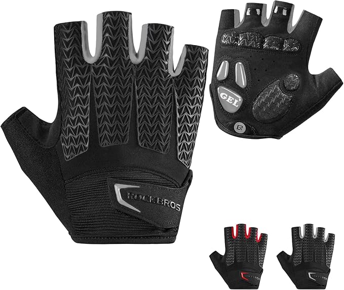 ROCKBROS Cycling Gloves for Men Women with Anti-Slip Shock-Absorbing Pad Fingerless Bike Gloves Light Weight Breathable Biking Gloves