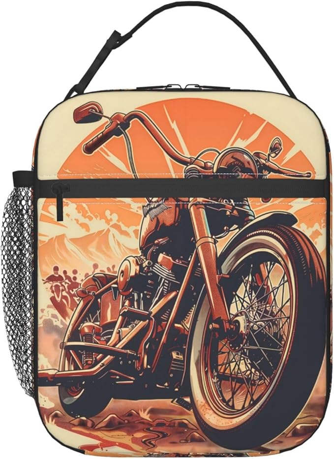 Insulated Lunch Box for Women Men, Vintage Motorcycle Theme Lunch Box Reusable Portable Lunch Bag Cooler Tote Waterproof Lunch Container for Office Picnic Work Travel
