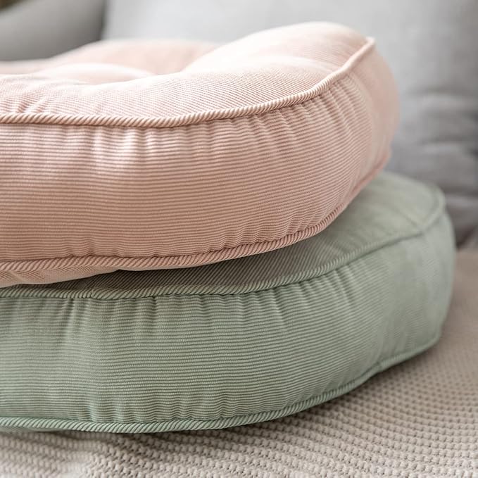 Corduroy Chair Pads Seat Cushion Soft Thicken Bedroom Living Room Floor Tatami Cushion Round Seat Pad for Kids Reading Adult Office,1 Count (Light Green,22"x22")