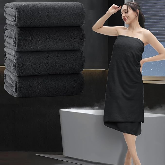 Extra Large Bath Sheet 4 Piece (35"x70")-Ultra Soft Oversized Bath Towel,Bath Sheet Set for Bathroom Hotel,Plush Highly Absorbent Quick Dry Shower Towel Set for Adults,Bath Towel Set Black