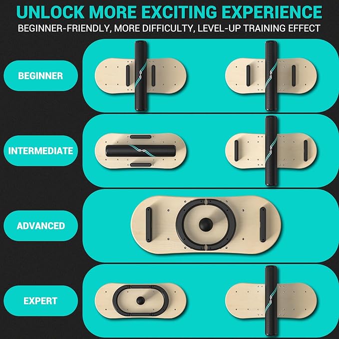 Sportneer Balance Board 7 Modes Wobble Board with Adjustable Stoppers Exercise Balancing Stability Trainer for Improve Balance, Surf Trainer & Physical Therapy - Roller and 2.8'' Ball Included