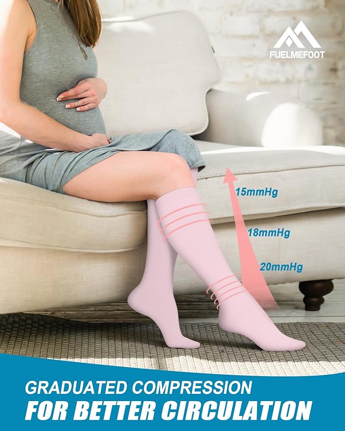 FuelMeFoot 6 Pairs Compression Socks for Women & Men 15-20mmHg Graduated Support Knee High Socks for Nurses, Travel, Athletic