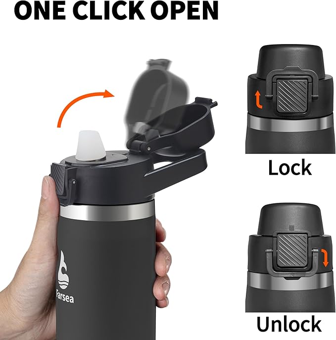 Farsea Insulated Water Bottle, Leak Proof Locking Lid with Soft Silicone Spout, Stainless Steel,Leak Proof, Double Walled Vacuum Insulated, BPA-Free, 24 Hr Cold, Wide Mouth, Sports & Travel Bottle