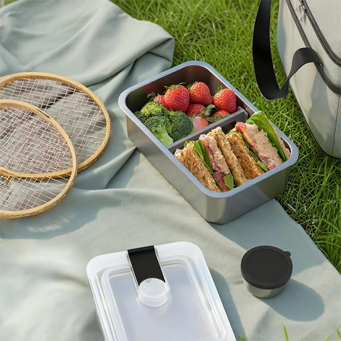 Stainless Steel Bento Lunch Box Set for Adult - 42oz Leak-Proof Bento Lunch Box Container with Thermo, Insulated Bag for Work Travel Dining Out