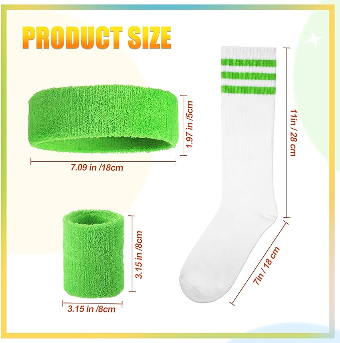 Hillban 80s Workout Outfit 80s Accessories for Women Men Neon Sweatbands Headbands for Tennis Volleyball Sport