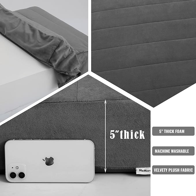 MeMoreCool Square Floor Pillow for Adults and Kids, Large Meditation Cushion with Thick Foam and Washable Tufted Cover, 22-Inch Grey Seat for Yoga and Sitting