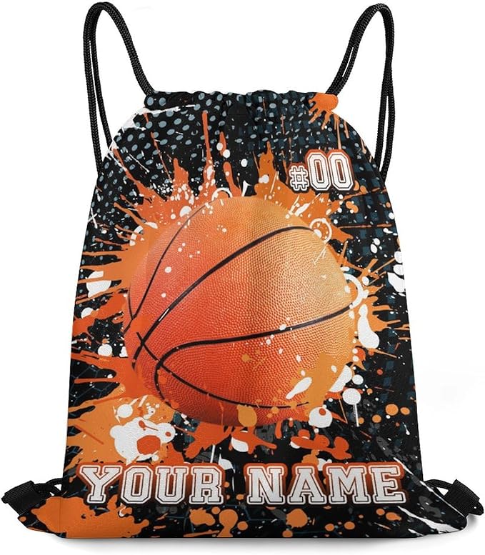 Custom Basketball Drawstring Backpack - Cool Cinch Sack, String Backpacks for Kids Women Men Boys Girls for Gym Outdoor Sports Travel Athletic Drawstring Bag - Lightweight/Foldable