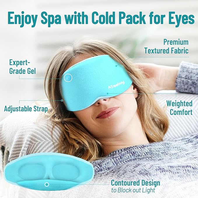 3D Gel Cooling Eye Mask, Weighted Eye mask for Sleeping, 3D Contoured Cup No Pressure Night Blindfold Sleep Mask, Ice Cold Pack Eyes Cold Compress for Puffy Eyes, Dark Circle, Light Blue
