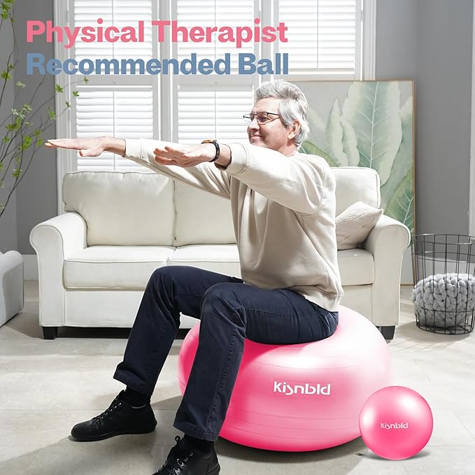 Exercise Ball, Extra Thick Yoga Ball for Workout Pregnancy Stability, 4 Sizes Anti-Burst Balance Ball with Foot Pump - Heavy Duty Fitness Ball Chair for Office, Home & Gym