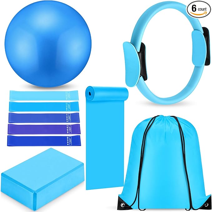 10 Pcs Pilates Ring Set for Women Home Yoga Equipment Accessories Pilates Ring Circle and Ball Workouts Gift Include Ball Yoga Circle Resistance Bands Block Straps Gym Bag