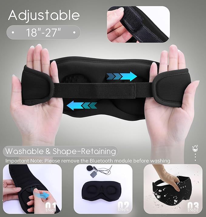 Sleep Mask with Headphones Bluetooth 5.4, TOPOINT 3D Eye Mask Blackout with Soft Bamboo Cotton for Side Sleepers Women Men, Sleep Headphones Earphones HD Speaker Microphone for Travel Meditation Gift