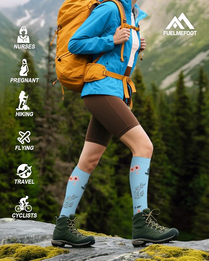 FuelMeFoot 6 Pairs Compression Socks for Women & Men 15-20mmHg Graduated Support Knee High Socks for Nurses, Travel, Athletic